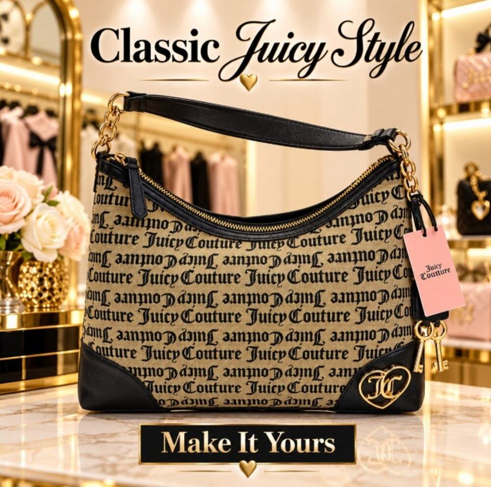 Juicy Couture Call It A Classic Hobo Shoulder Bag Black Beige New With Tags